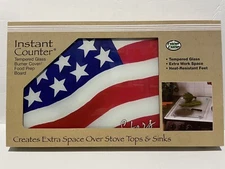 US Flag Instant Counter Tempered Glass Burner Cover/Food Prep Board 20.5X11.75”