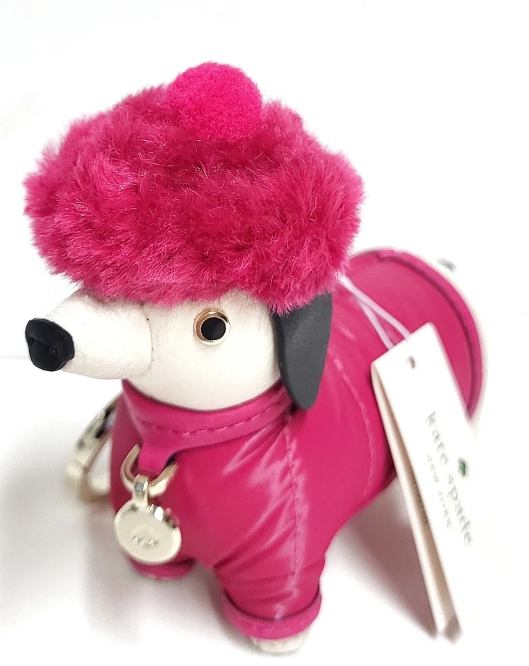 Kate Spade Festive Dachshund Key Chain Bag Charm Festive Pink Multi Leather NWT - Image 4 of 4