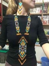 New Handmade Seed Bead Boho American Style Beaded Multi Strand Necklace Earrings