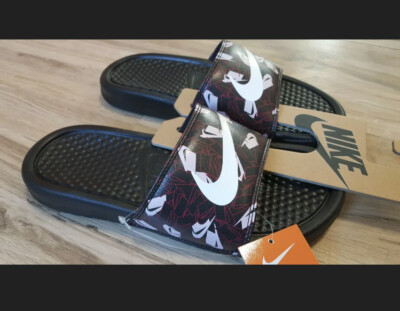 Nike Womens Benassi JDI Print Black/Spruce Aura-Iced Lilac Slides 618919-033