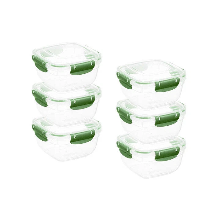 Superio Plastic Food Storage Containers, Airtight Lids, 30 oz., Green, 6 pack