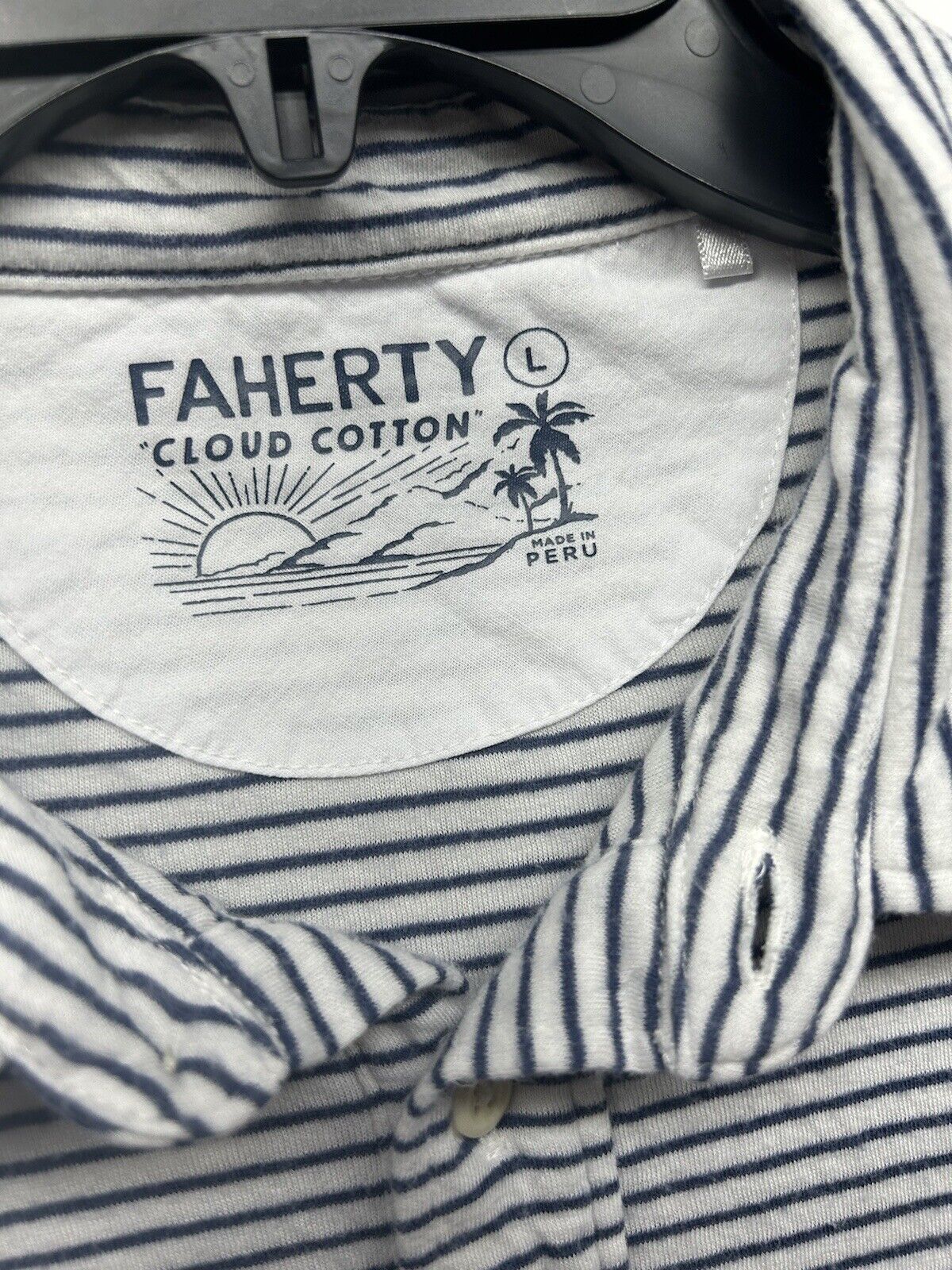 Faherty Cloud Cotton White/Blue Stripe Large Polo… - image 2