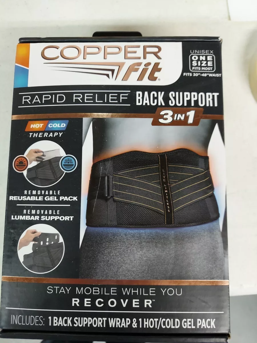 Copper Fit Rapid Relief 3 In 1 Back Support Brace Stabilizing Bars Gel Pack