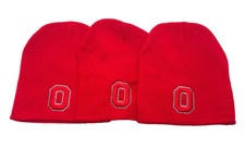 3 pcs Ohio State Buckeye Red Knit Skull Beanie Cap Adult Size Uncuffed