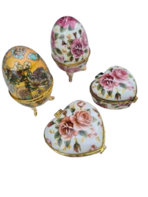 04er Set Porzellan Deko Klappeier und Schmuckschatulle