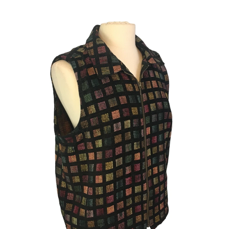 Christopher Banks Mujer Negro Multicolor Cuadros Cremallera Frontal Chaleco L Foto 3 de 4
