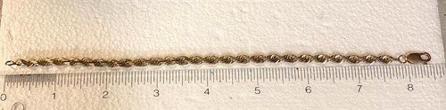 Estate Solid 10k Yellow Gold Diamond Cut Rope Chain Bracelet 8-3/8” 4mm 14.65gr - Picture 6 of 7