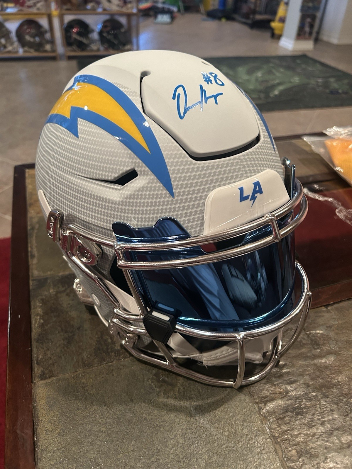 Omarion Hampton Signed Los Angeles Chargers Speedflex Helmet Beckett 