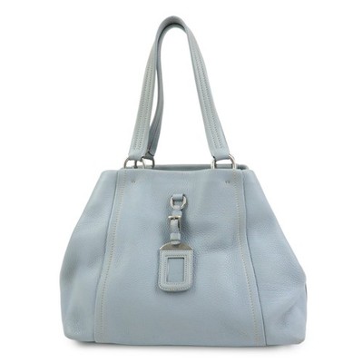 PRADA Vitello Daino Leather Tote Bag Hand Bag Light Blue BR2252 Auth Used F/S