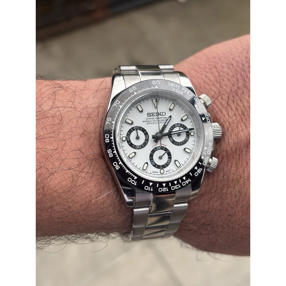 Reloj Seiko VK63 Mod 40 mm esfera blanca Panda 904L acero cronógrafo zafiro como nuevo Foto 2 de 4