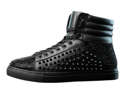 FERRARI MASSARI Studded Black Leather Hi Top Sneaker Size 1oUS/EUR43
