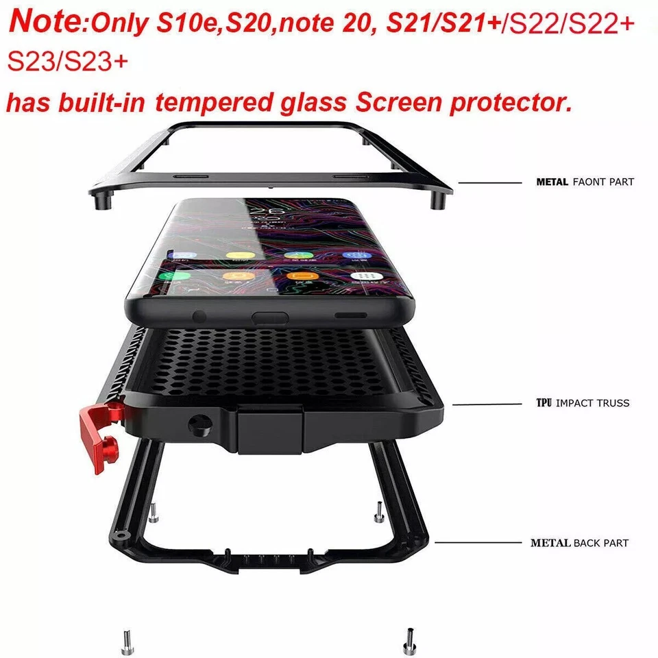 Shockproof Aluminum Gorilla Glass Metal Case for Samsung S22 S23 S24Ultra Note20 - Image 4 of 4