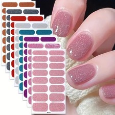 8 Sheets Nail Gel Polish Strips Glitter Wraps Self-Adhesive Gel Polish Strips UK