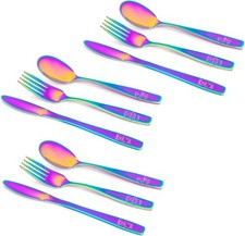 9 Piece Stainless Steel Rainbow Kids Cutlery, Child and Toddler Safe Silver