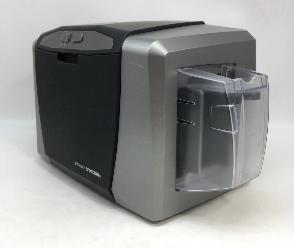 HID Fargo DTC1250e ID Card Printer Single Sided USB Tested Working w/Adapter - Image 4 of 4