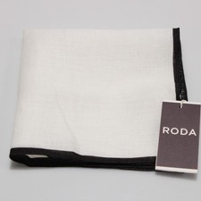Roda NWT 100 Linen Pocket Square In Ivory with Black Trim Made in Italy