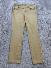 Cache Jeans Women 2 Tan Chestnut Mid Rise Skinny Ankle Crop Diamond Button Denim
