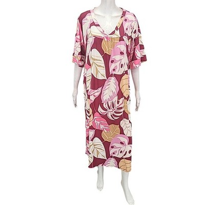 Breezies Women's Lounge Breeze Short Sleeves Printed V-Neck Dress Small Size