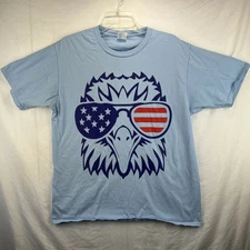 Eagle in Sunglasses Shirt Adult Large Blue USA Port and Company Patriotic July 4