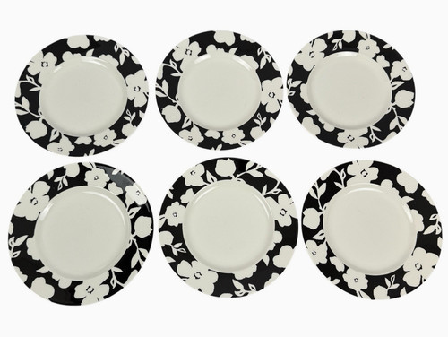 Kate Spade Lenox Primrose Drive Floral Black & White Luncheon Plates - Set of 6