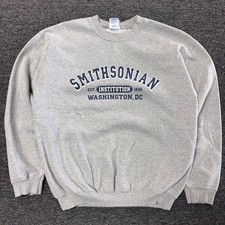 Vintage 90s Smithsonian Pullover Sweatshirt Spellout Sweater Mens Sz M Gray