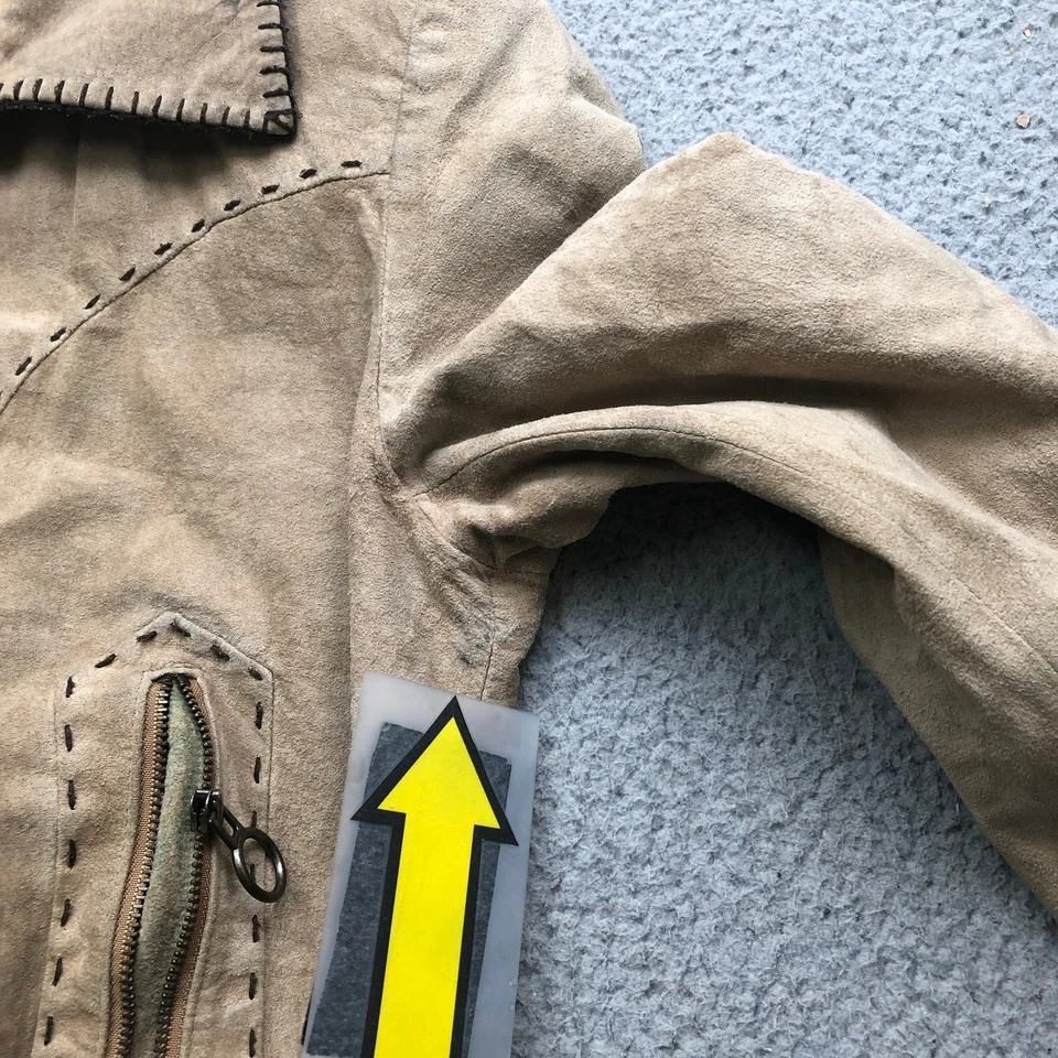 Chaqueta de bombardero corta de cuero de gamuza genuina Guess vintage para mujer pequeña marrón Foto 4 de 4