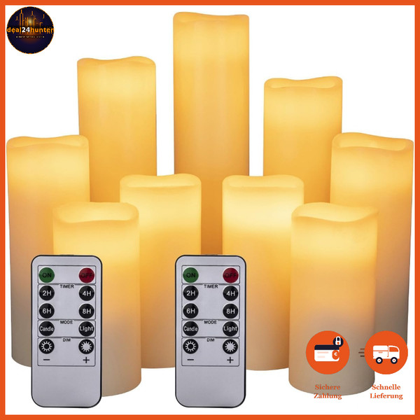 Led Kerzen Set Flammenlos EchtwachssäUle Mit Fernbedienung Und Timer 4-9 Zoll-image