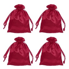 Satin Bags with Drawstring, 6x8 Inch Wedding Favor Bags Dark Red, Pack of 4 