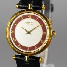 GUCCI Vintage Men's Watch 2000M Gold 30mm New Battery Leather Band