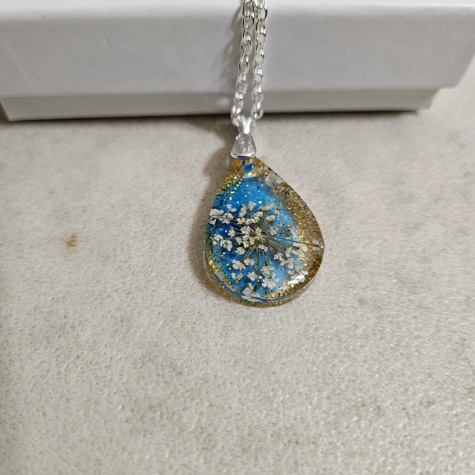 Collar Joyería Hecho a Mano Con Flor Seca Real, Cadena Acero Inoxidable 18"" Foto 4 de 4