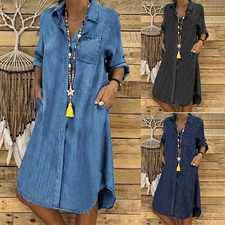Übergröße Damen Denim Shirtkleid Jeansklei...