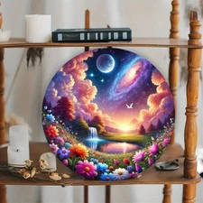 2D Flat Floral Waterfall Mural- Space Nature Sunset Decoration, Heavy Aluminum M