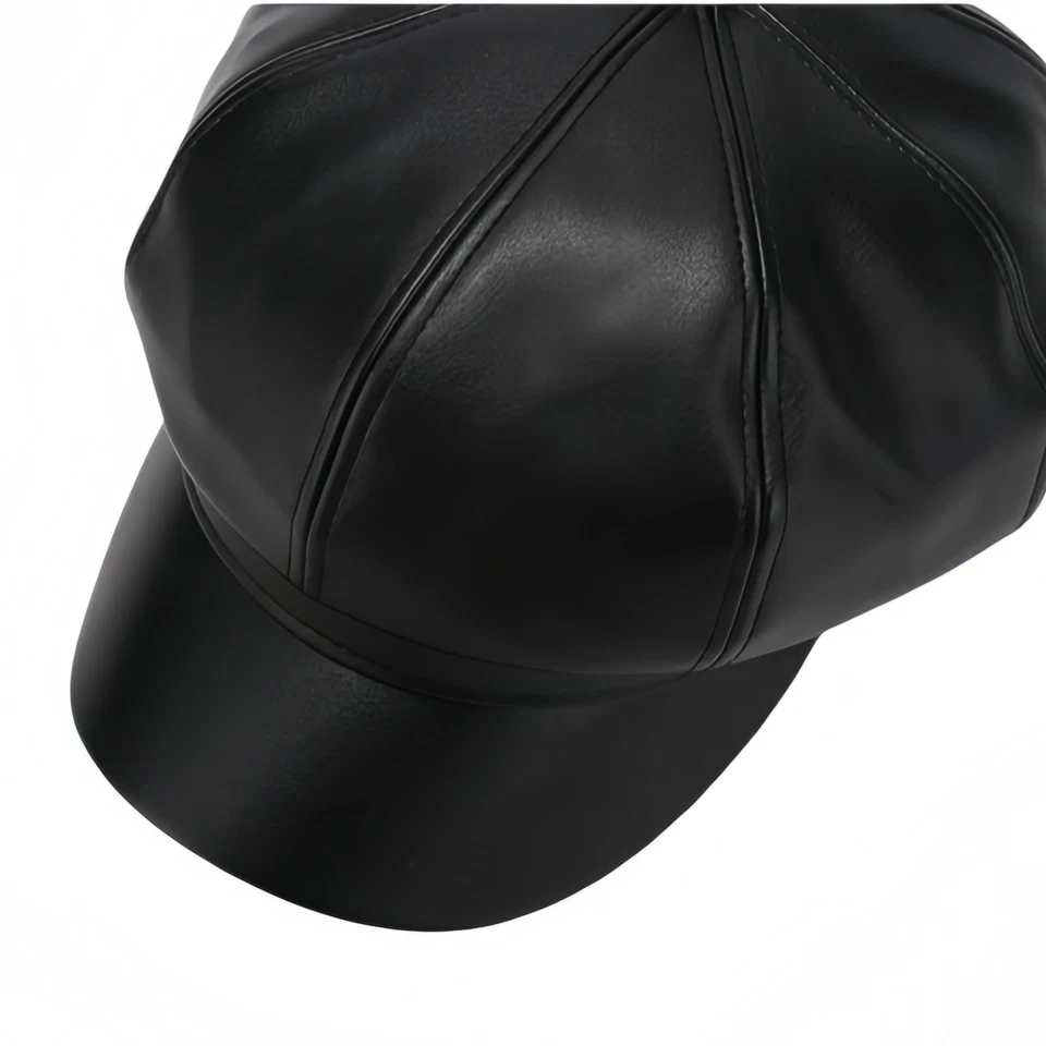 Womens Vintage PU Newsboy Cap Octagonal Painter Hat Fall Winter Fashion Beret - Image 3 of 4