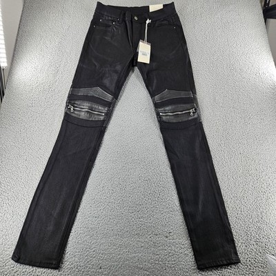 mnml Jeans Men 30 Black X186 Stretch Moto Denim Biker Zipper Streetwear Grunge k