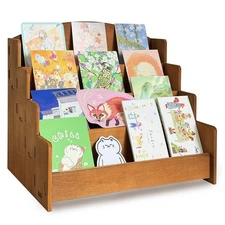 Greeting Cards Display Stand 4 Tier Solid Wood Card Display Rack, Sticker Sta...