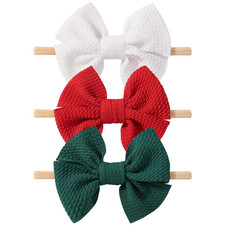3PCS Baby Girl Bows Headband, 4" Christmas Hair Bows Headbands Elastic Nylon Hai