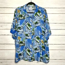 Paradiso Postcards Hawaiian Shirt Blue Embellished Plus Size 3X
