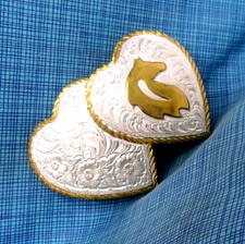 Western Hearts Horse Belt Buckle Cowgirl Floral Scroll Vtg 80s Crumrine .NOX756