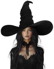 Women's Large Wicked Witch Hat Adult Ruched Witches Hat Halloween Costume-Black