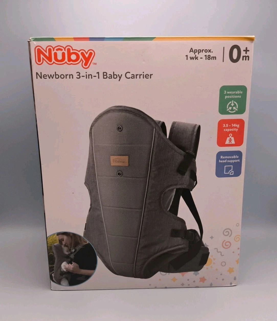 Nuby 3-in-1 Baby Carrier Newborn Child Front Pack Gift Idea New Mum Dad VGC 0+