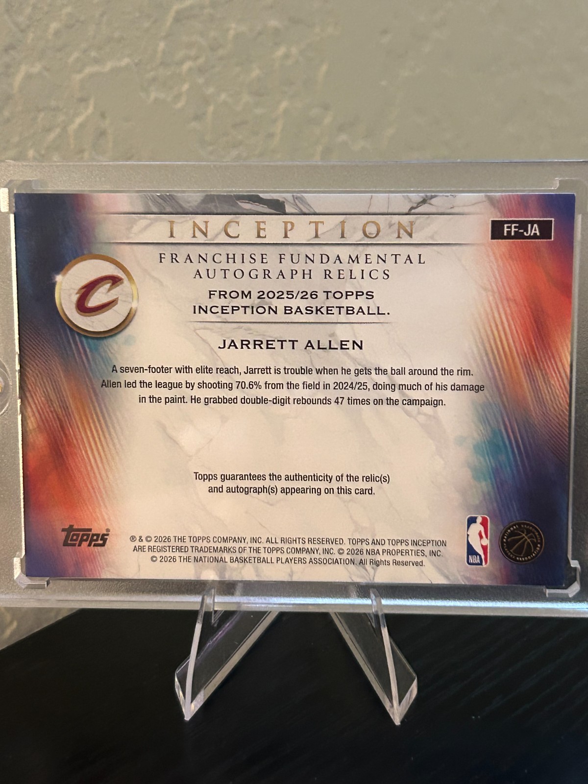 Inception Jarrett Allen Franchise fundamentals FF-JA relic Auto 1/1 view 3