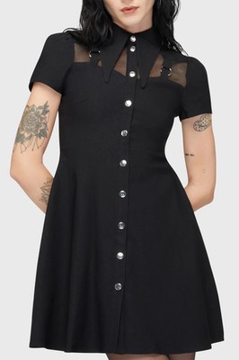 Killstar Jovana Collar Ring Midi Dress Womens Collared Neck Puff Sleeve Goth