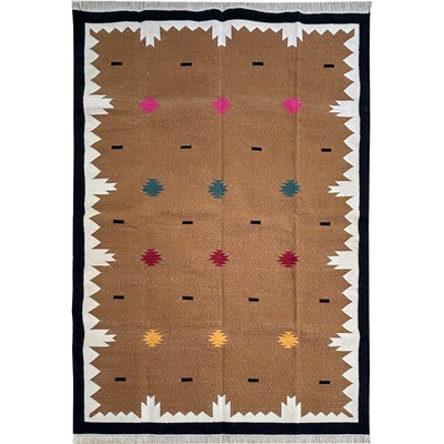 Brown Cotton Carpet Area Rug, Hand and Flat Weave Cotton Dhurrie Kilim
