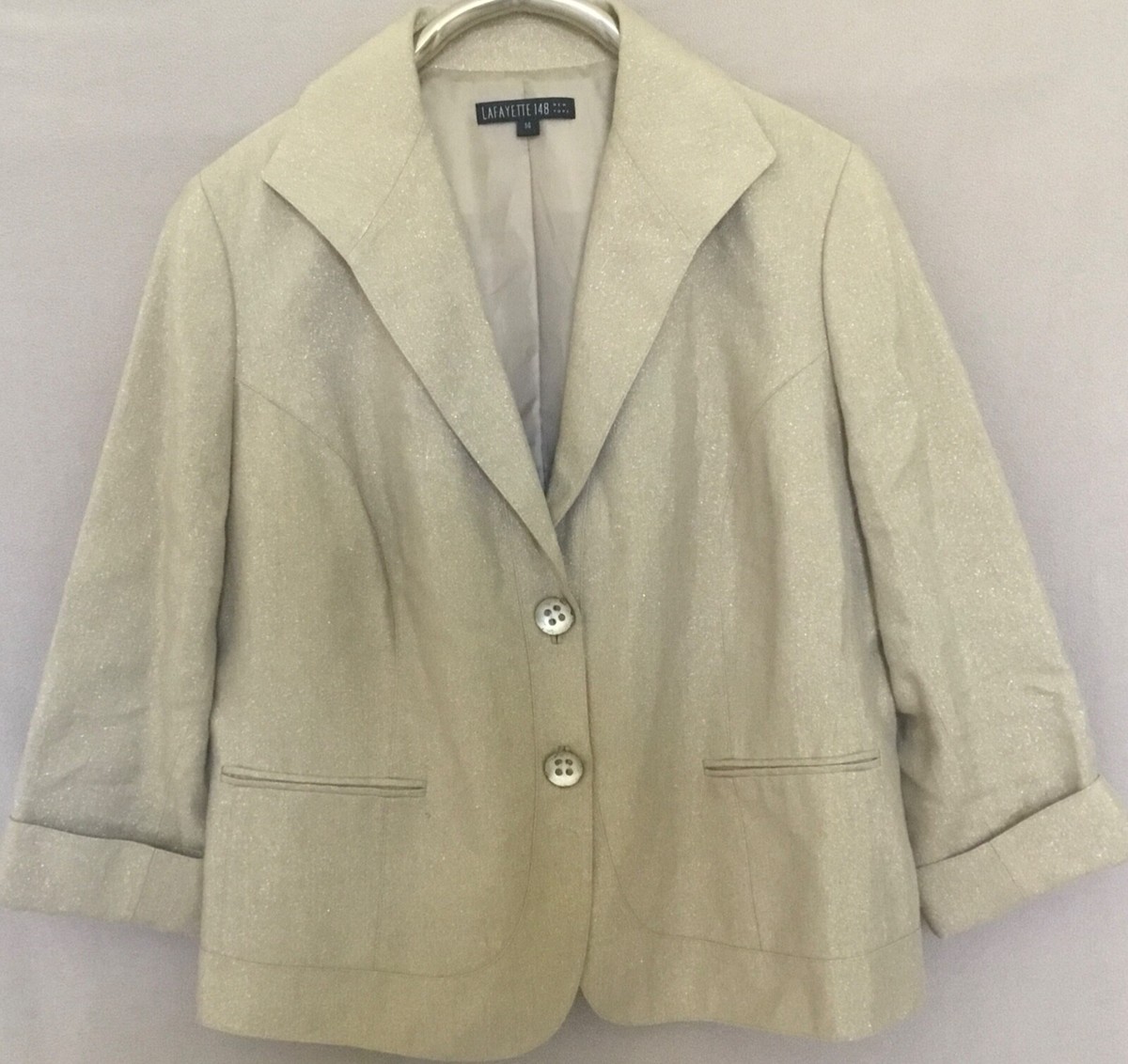 Blazer Lafayette 148 New York En Soie Dorée à Motif Tissé - Taille 8 - Neuf Sans étiquettes