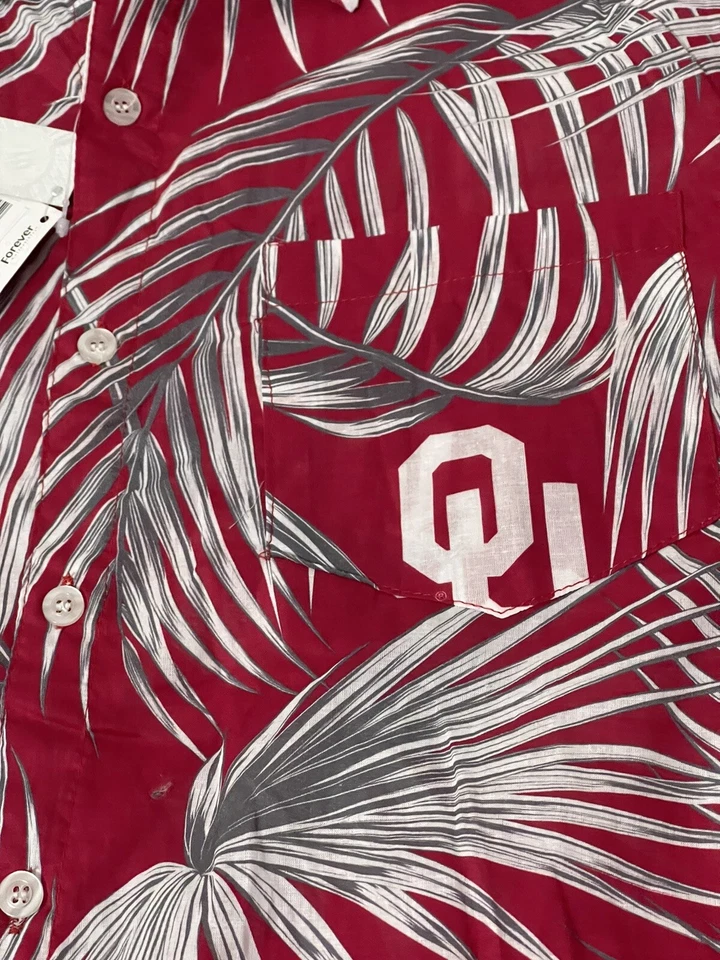 Camisa hawiana FOCO NUEVA CON ETIQUETAS Oklahoma Sooners S/S roja para hombre talla mediana Foto 3 de 4