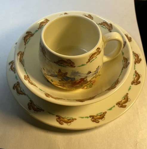 Vintage Royal Doulton Bunnykins 3 Piece Set Plate Bowl, Mug Bone China England