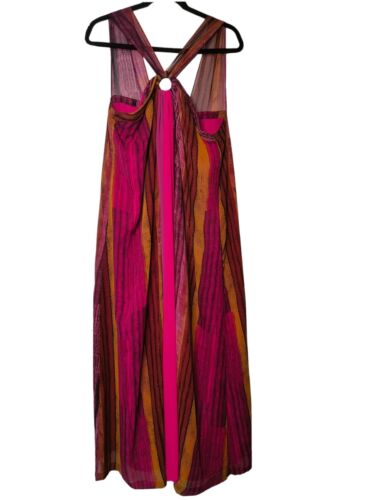 MONSOON Maxi Dress Size L Striped Women's Floaty Lined Holiday Occasion Pink - Foto 1 di 8