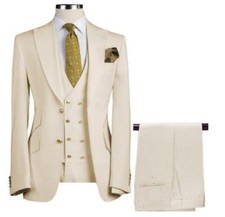3Pcs Suits Wedding Suit Mens Formal Groom Tuxedos Blazers Prom Dinner Peak Lapel
