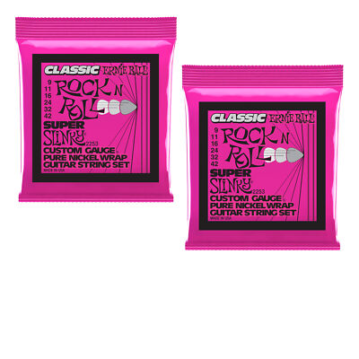 2 PACK Ernie Ball 2253 Super Slinky Pure Nickel Electric Guitar Strings 9-42