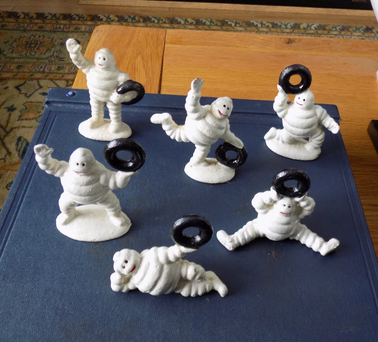 Set of 6 Cast Iron MICHELIN MEN Bibendum With Tyres Ornaments